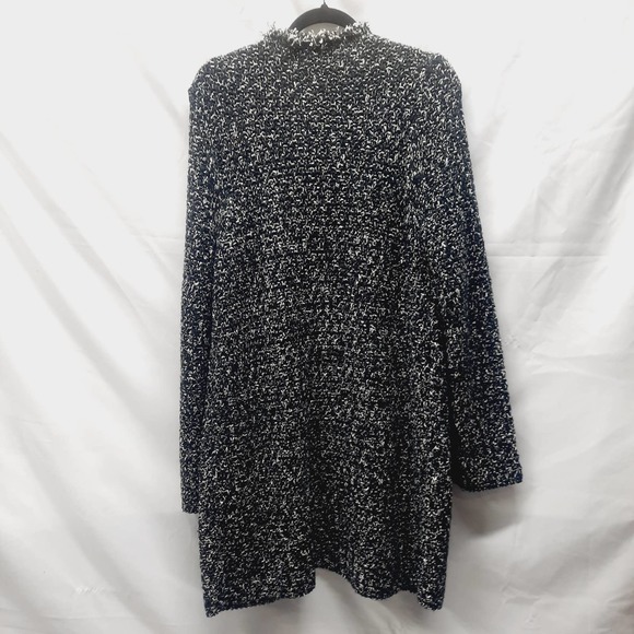 Ann Taylor Black White Marled Heavy Long open front cardigan with 4 pockets Lg - Picture 2 of 6